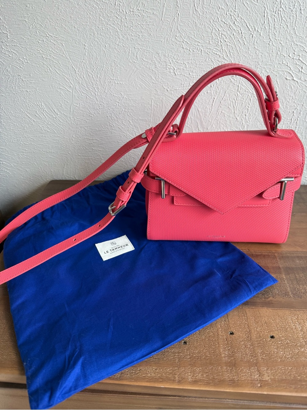 Le Tanneur Emilie Small Double flap handbag in Pink Flamingo